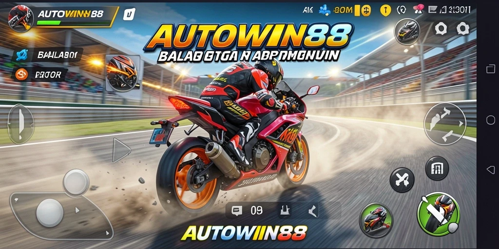 Gameplay seru AUTOWIN88 dengan balapan motor penuh adrenalin.
