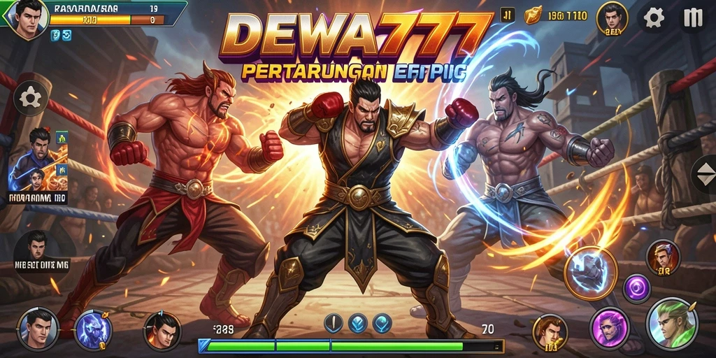Tampilan gameplay DEWA777 dengan aksi pertarungan mendebarkan.