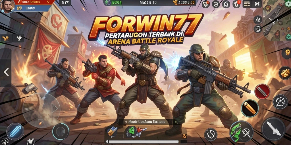 Gameplay intens di <strong>FORWIN77</strong> saat bertarung di arena Battle Royale.