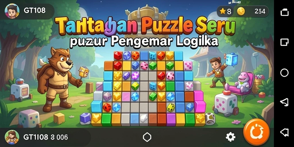 Screenshot gameplay GT108 menunjukkan pemain yang terjun dalam tantangan Puzzle.