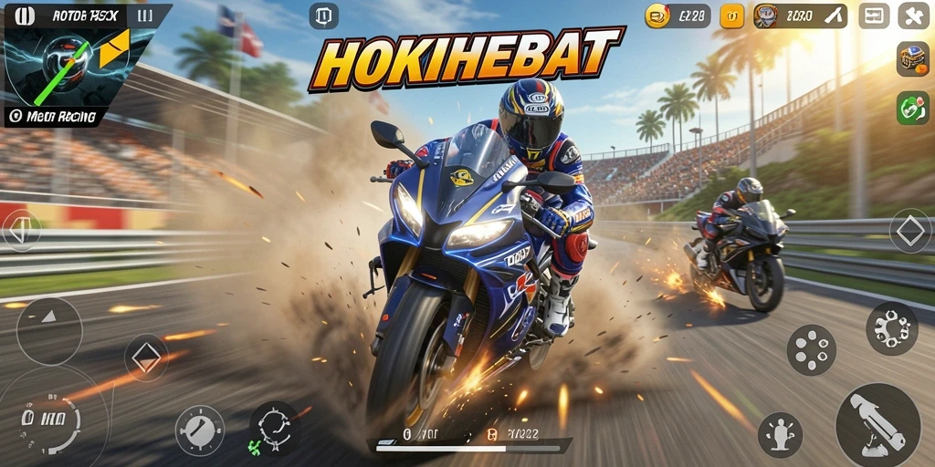 Tampilan menarik dari gameplay HOKIHEBAT yang penuh aksi balap motor.