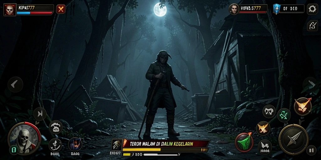 Tampilan gameplay KIPAS777 yang menegangkan dan penuh kegelapan.