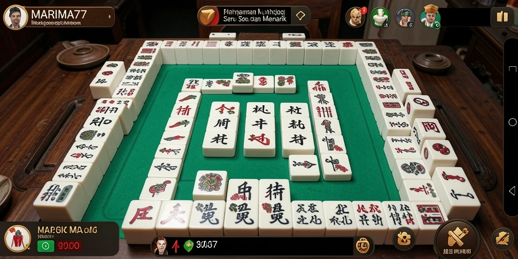 Screenshot permainan MARIMA77 menampilkan gameplay Mahjong yang seru dan menarik.