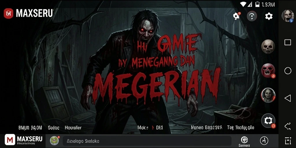 Tangkapan layar gameplay <strong>MAXSERU</strong> dengan suasana menegangkan dan karakter menyeramkan.