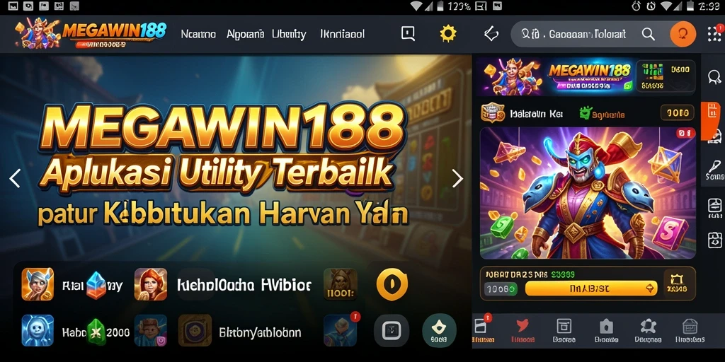 Tampilan aplikasi MEGAWIN188 dengan berbagai fitur Utility yang praktis.