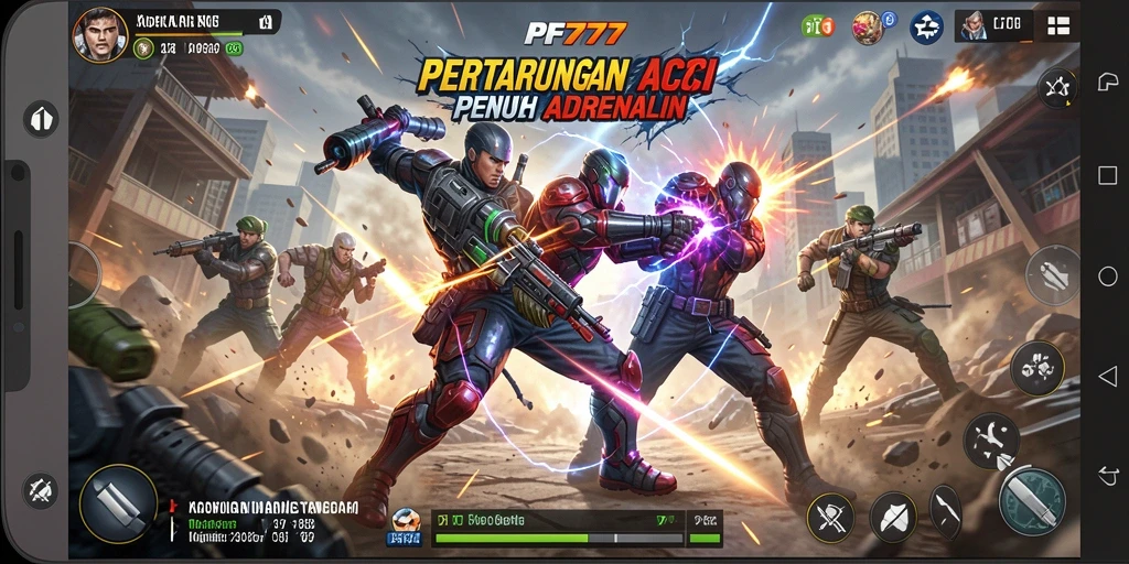 Screenshot gameplay PF777 menampilkan pertarungan seru antara karakter yang kuat.