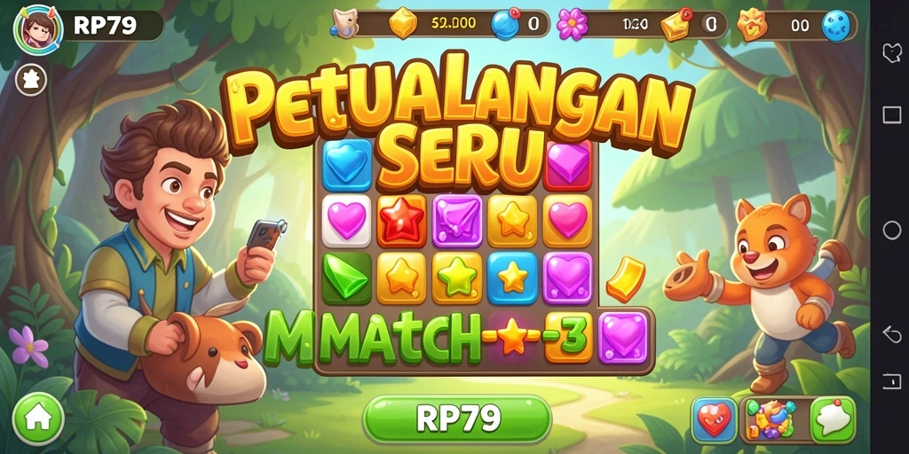 Screenshot RP79 menampilkan gameplay seru dalam permainan Match-3.