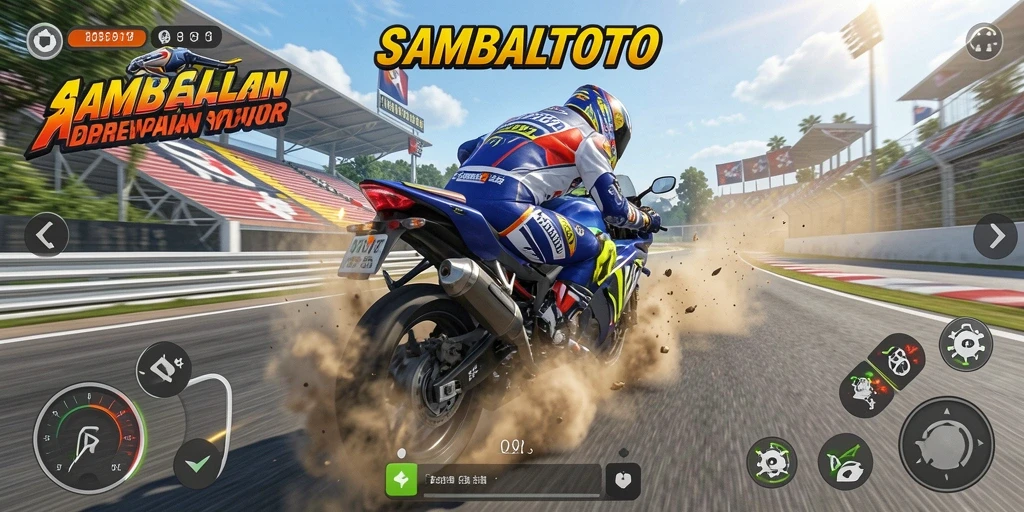 Tampilan gameplay seru dari SAMBALTOTO yang menampilkan balapan motor.